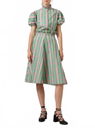 Thierry Colson Vita Button Down Blouse In Green/ Pink