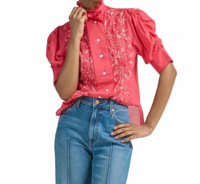 Thierry Colson Vita Embroidered Short Sleeve Blouse In Raspberry In Multi