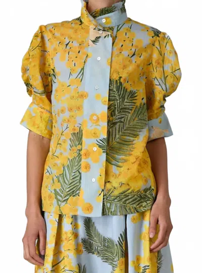 Thierry Colson Vita Garden Of Eden Short Sleeve Top In Yel/blue In Yellow
