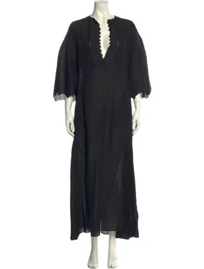 Pre-owned Thierry Colson V-neck Long Dress In Black