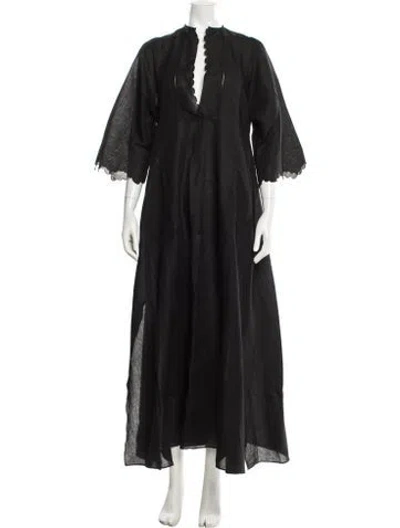 Pre-owned Thierry Colson V-neck Long Dress In Black
