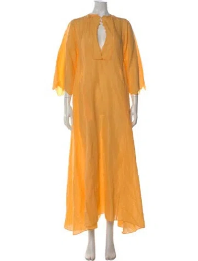 Pre-owned Thierry Colson V-neck Long Dress In Yellow