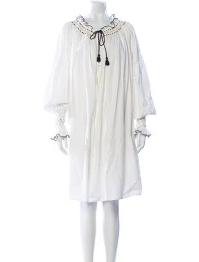 Pre-owned Thierry Colson V-neck Midi Length Dress In White