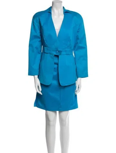 Pre-owned Thierry Mugler Activ Vintage Late 1980's - Early 1990's Skirt Suit In Blue