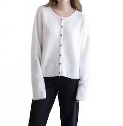 Things Between Amora Heart Button Cardigan In Snow In White
