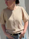 Things Between Anna Scallop Trim Knit Buttoned Top In Beige In Neutral