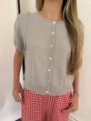 Things Between Anna Scallop Trim Knit Buttoned Top In Grey