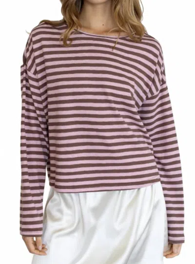 Things Between Boat Neck Long Sleeve Top In Pink And Brown Stripe