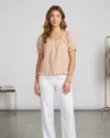 Things Between Button Front Checkered Puff Sleeve Blouse In Pink In Multi