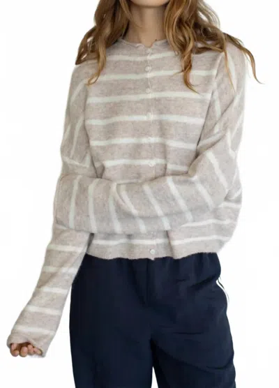 Things Between Cabana Stripe Piper Cardigan In Beige In Gray