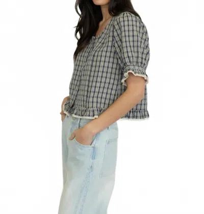 Things Between Colleen Ruffle Trim Plaid Blouse In Navy In Multi