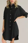 Things Between Cotton Button Down Shirtdress In Black In Black