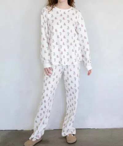 Things Between Cozy Teddy Thermal Rib Lounge Set In Cream In White