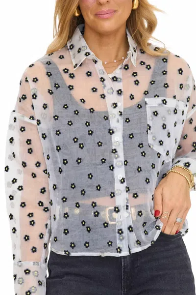 Things Between Flower Jacquard Organza Top In White