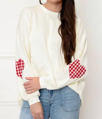 Things Between Heart Patch Long Sleeve Top In Ivory In White