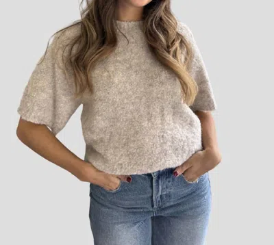 Things Between Jude Boucle Knit Short Sleeve Top In Taupe In Grey