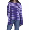 Things Between Keller Stripe Long Sleeve Stripes Tee In Violet & Cream In Purple