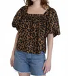 Things Between Leopard Puff Sleeve Blouse In Brown In Brown