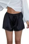 Things Between Lia Satin Shorts With Lace Trim In Black In Blue
