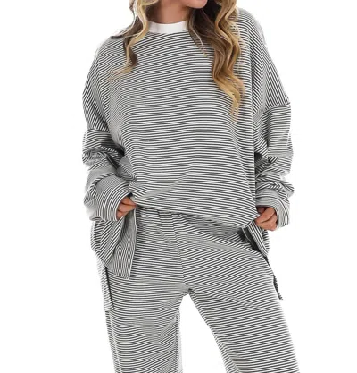 Things Between Made For More Striped Oversized Top In Charcoal In Gray