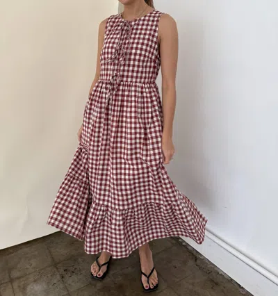 Things Between Maeve Cotton Gingham Tie Top Midi Dress In Red