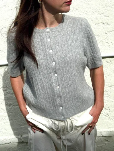 Things Between Paisley Cable Knit Short Sleeve Top In Grey In Gray