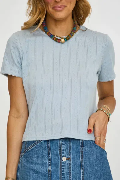 Things Between Pointelle Baby Tee In Cream In Blue