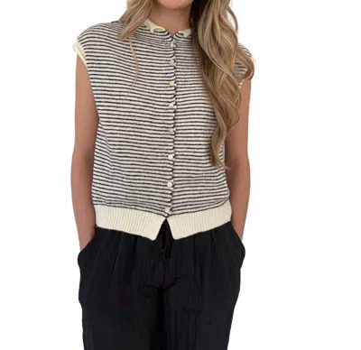 Things Between Sadie Striped Knit Button Top In Black In Multi