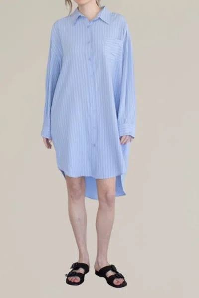 Things Between Striped Button Down Shirtdress In Light Blue