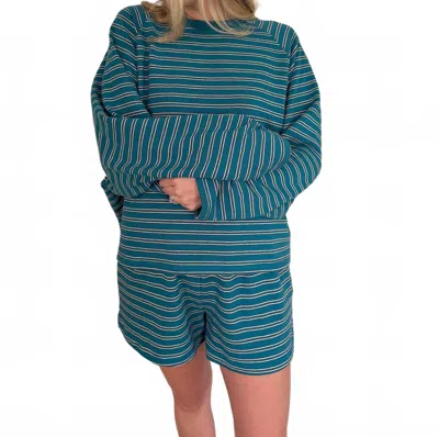 Things Between Wynn Striped Cotton Shorts In Teal In Blue