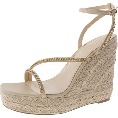 Things Ii Come Dina Womens Chain Faux Leather Wedge Heels In Beige