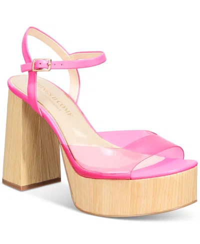 Things Ii Come Women's Daceywood Luxurious Wood Platform Sandals In Shocking Pink