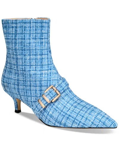 Things Ii Come Women's Jazzy Luxurious Pointed-toe Kitten Heel Buckled Shooties In Blue Multi Plaid