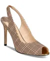 Things Ii Come Women's Laura Luxurious Scallop Peep Toe Slingback Pumps In Light Brown Plaid
