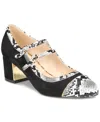 Things Ii Come Women's Mela Luxurious Round-toe Mary-jane Block-heel Pumps In Black,black-white Snake