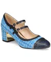 Things Ii Come Women's Mela Luxurious Round-toe Mary-jane Block-heel Pumps In Light Blue,dark Blue Snake