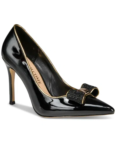 Things Ii Come Women's Soho Luxurious Crystal Double Bow Pumps In Black Faux Leather