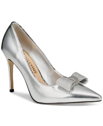 Things Ii Come Women's Soho Luxurious Crystal Double Bow Pumps In Silver Faux Leather