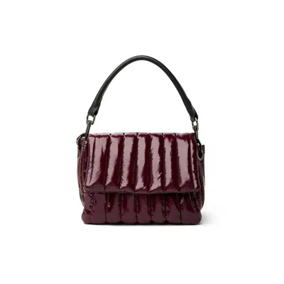 Think Royln Bar Crossbody Bag In Glossy Deep Burgandy In Multi