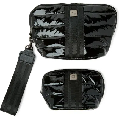Think Royln Double Stash Set Of 2 Zip-top Travel Pouches In Black