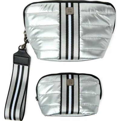 Think Royln Double Stash Set Of 2 Zip-top Travel Pouches In Silver