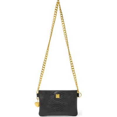 Think Royln Fame Croc Embossed Leather Crossbody Bag In Black