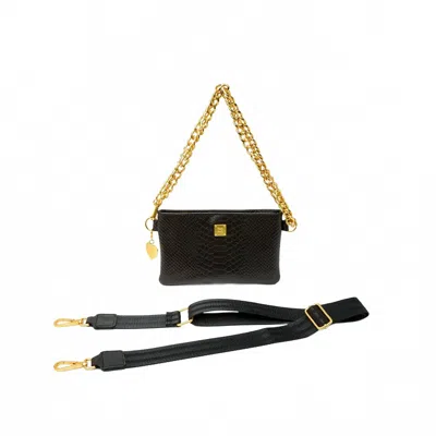 Think Royln Fame Leather Bag In Black Python Leather In Multi