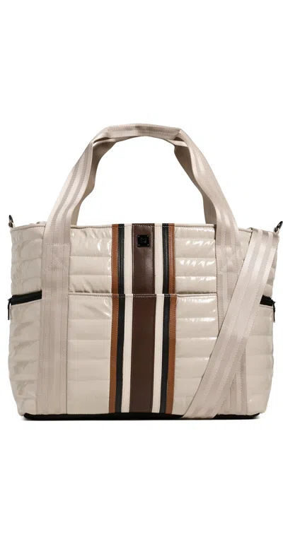 Think Royln Jetset Wingman Tote Bag Blonde Patent With Stripe