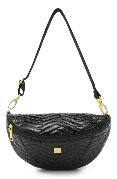 Think Royln Little Runaway Moto Quilted Shoulder Bag In Black
