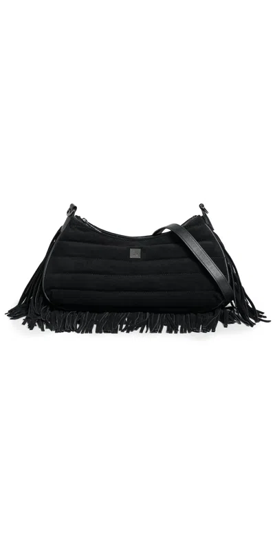 Think Royln Maverick Fringe Suede Crossbody Bag Black Suede