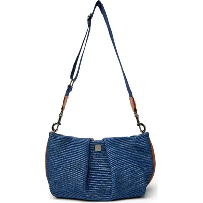 Think Royln Savannah Raffia Shoulder Bag In Navy Raffia W/saddle Trim