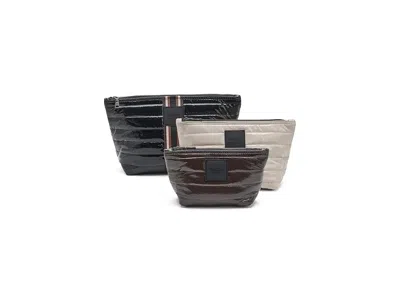 Think Royln Travel Trio Cosmetic Case Black Patent/blonde Patent/glossy Chocolate