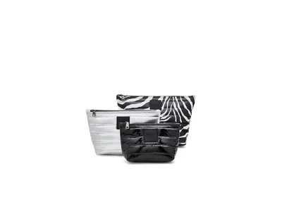 Think Royln Travel Trio Cosmetic Case Black/white Zebra/silver/black Patent: One Size