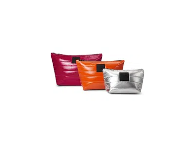 Think Royln Travel Trio Cosmetic Case Fuchsia/ornge/silver: One Size In Multi
